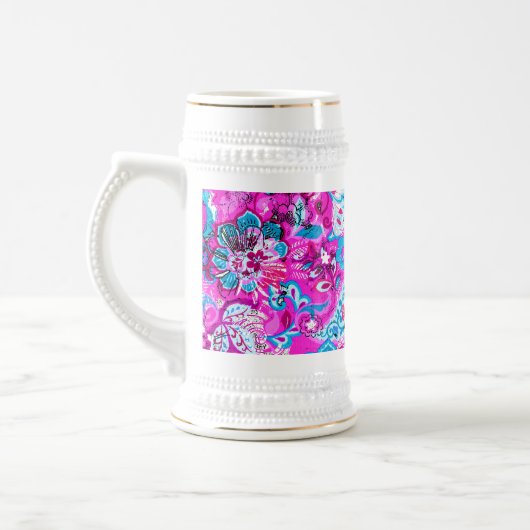 Chope À Bière Joli bleu rose fleurs motif (Gauche)