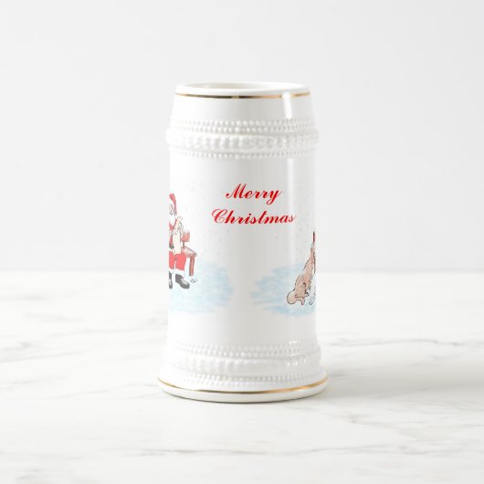 Chope À Bière Joyeux Noël - Père Noël avec chat et chien (Centre)