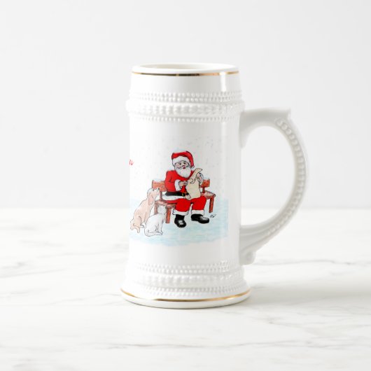 Chope À Bière Joyeux Noël - Père Noël avec chat et chien (Droite)