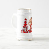 Chope À Bière Joyeux Noël SlipperyJoe cadeau blanc rouge argent (Devant gauche)