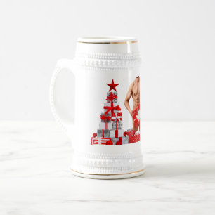 Chope À Bière Joyeux Noël SlipperyJoe rouge blanc argent cadeau