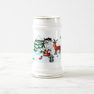 Chope À Bière Joyeux Noël ! Snowman avec amis