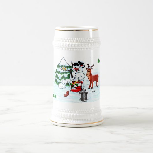Chope À Bière Joyeux Noël ! Snowman avec amis (Centre)
