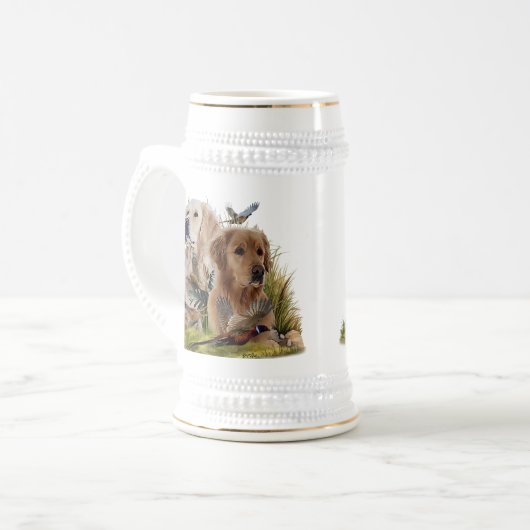 Chope À Bière Labrador Retrivers avec faisan, Art (Devant gauche)