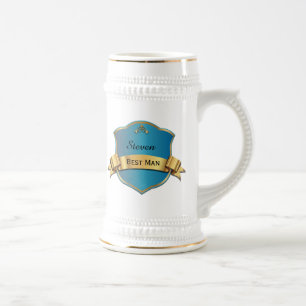 Chope À Bière Le meilleur homme de plaque bleue et goldtone