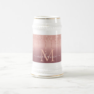 Chope À Bière Lettre de nom personnalisé Rose Parties scintillan