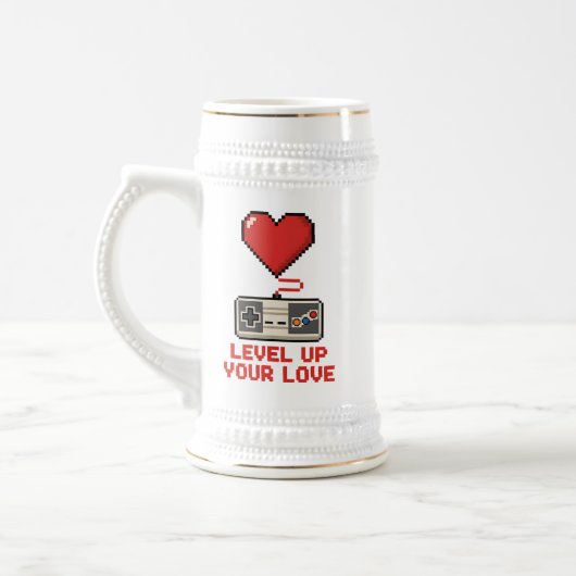 Chope À Bière Level Up Your Love, Retro Pixel Gaming Design (Gauche)
