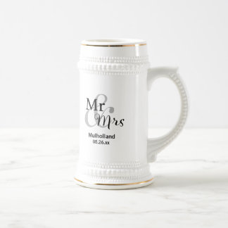 Chope À Bière M. et Mme Mariage Date avec les noms de mariée et