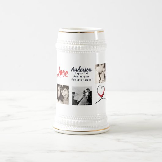 Chope À Bière Mariage Anniversaire photo collage cadeau - modern (Centre)