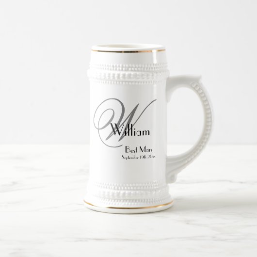 Chope À Bière Mariage Best Man Cadeau Moderne Monogramme + Nom C (Droite)