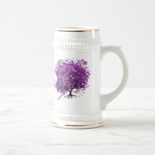 Chope À Bière Mariage de feuille d'arbre de coeur violet radiant (Droite)