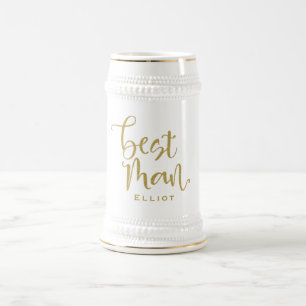 Chope À Bière Mariage de nom de script Gold Stylish Best Man