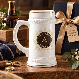 Chope À Bière Marron Chocolat Or Monogramme Témoin