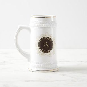 Chope À Bière Marron Chocolat Or Monogramme Témoin