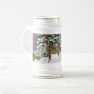 Chope À Bière Merveilleux Paysage Hivernal de Neige et de Cerfs 