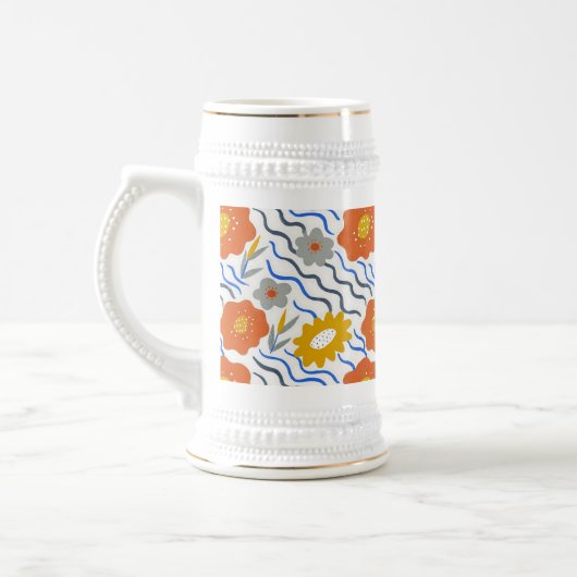 Chope À Bière Modern Abstract Flowers Boho Wavy (Gauche)