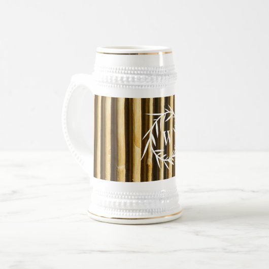 Chope À Bière Monogramme en bambou rustique Lignes verticales Mo (Devant gauche)
