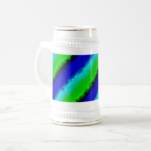 Chope À Bière Motif arc-en-ciel bleu vert abstrait 3D (Devant gauche)