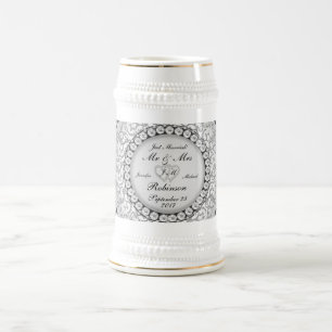 Chope À Bière Motif de mariage de monogramme de deux coeurs