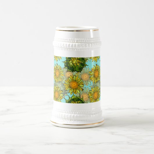 Chope À Bière Motif de tournesol jaune avec feuillage et bourgeo (Centre)