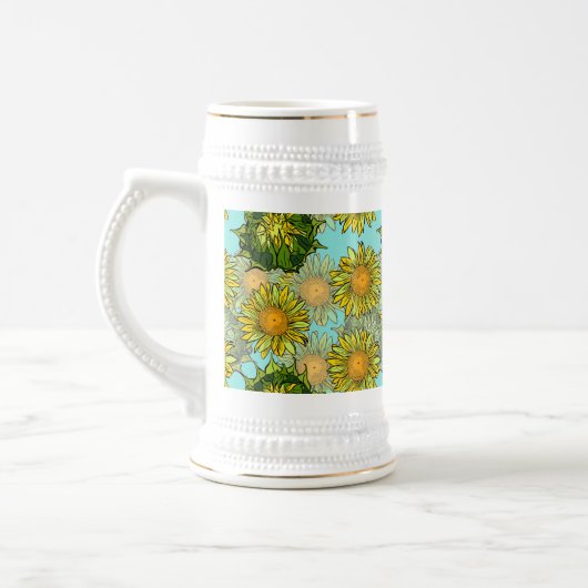Chope À Bière Motif de tournesol jaune avec feuillage et bourgeo (Gauche)
