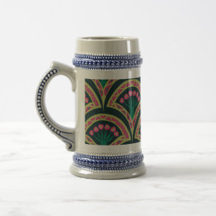 Chope À Bière Motif de ventilateur floral rose et vert