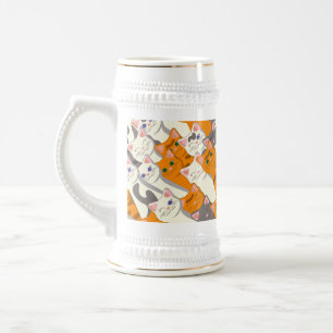 Chope À Bière Motif en diagonale du chat noir blanc gingembre