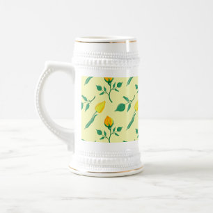 Chope À Bière Motif floral avec rose jaune et fleurs de tulipe
