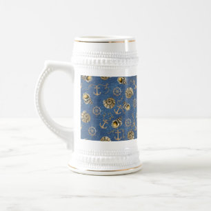 Chope À Bière motif nautique bleu