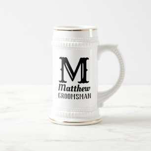 Chope À Bière Nom Masculine Monogramme Classic Mariage Noir