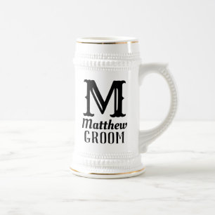 Chope À Bière Nom Masculine Monogramme Groom Mariage Noir