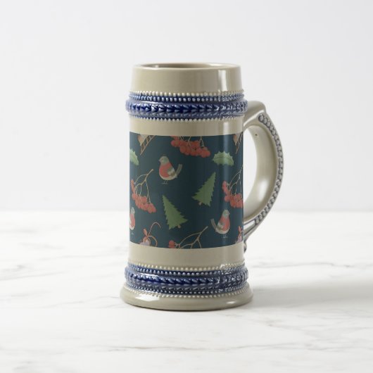 Chope À Bière Oiseaux de Noël et coudes Bleus (Devant droit)