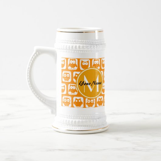 Chope À Bière Orange Owls Custom Monogramme (Gauche)
