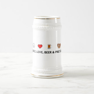 Chope À Bière Paix, amour, bière et bretzels Stein
