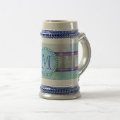 Chope À Bière Pastel Blue Floral Monogramme (Devant droit)