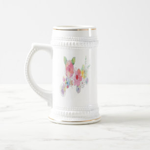 Chope À Bière peinture à fleurs sur blanc