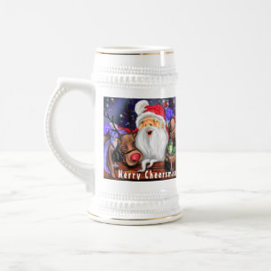 Chope À Bière Père Noël avec les rennes drôle Noël Bière Stein