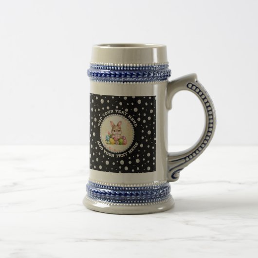 Chope À Bière Personalized Photo with Pearls Circle on Black (Droite)