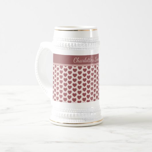 Chope À Bière Personalized Retro Hearts Pink Burgundy (Devant gauche)