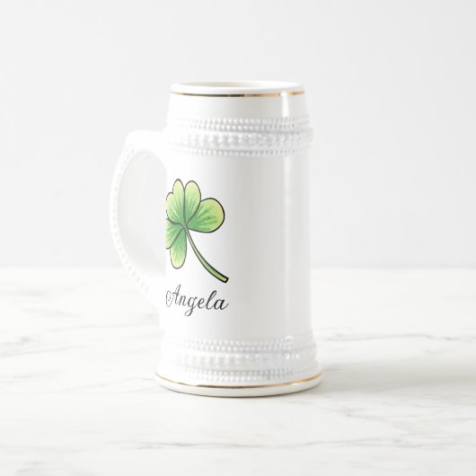 Chope À Bière Personnalisé Nom Lucky Clover St. Patrick's Day (Devant gauche)
