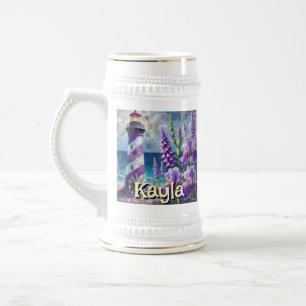 Chope À Bière Phare violet avec Foxglove & Iris Personnalisé