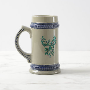 Chope À Bière Phoenix bleu turquoise se lève sur l'argent