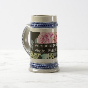 Chope À Bière Photo personnalisée Un oeuvre Slogan Gris Bleu