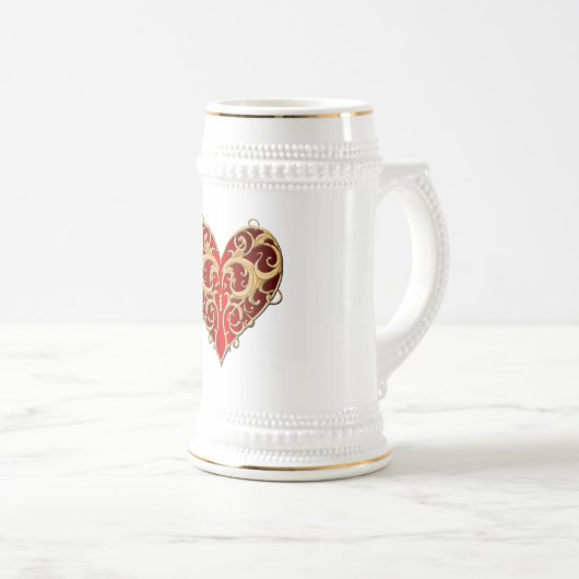Chope À Bière Red Filigree Heart Stein (Devant droit)