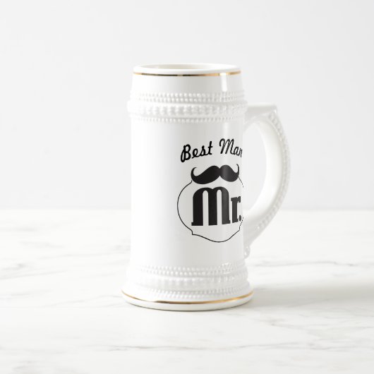 Chope À Bière Retro Funny Mr Mustache Best Man (Devant droit)