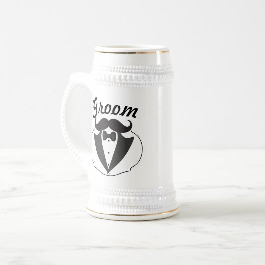 Chope À Bière Retro Funny Mr Mustache Tuxedo Groom (Devant gauche)