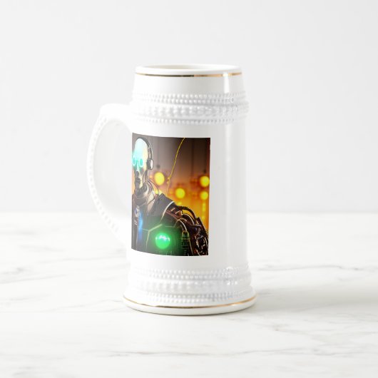 Chope À Bière Robot 2 blanc stein or trim (Devant gauche)