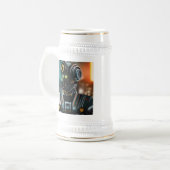 Chope À Bière Robot 3 blanc stein or trim (Devant gauche)