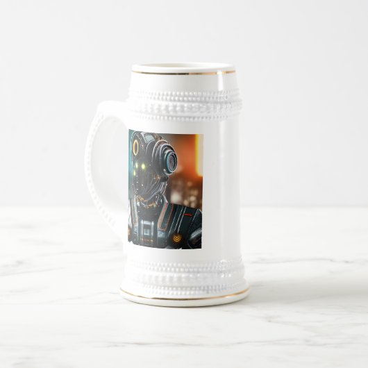 Chope À Bière Robot 3 blanc stein or trim (Devant gauche)