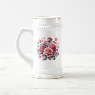 Chope À Bière Rose Bouquet Floral Design-62101